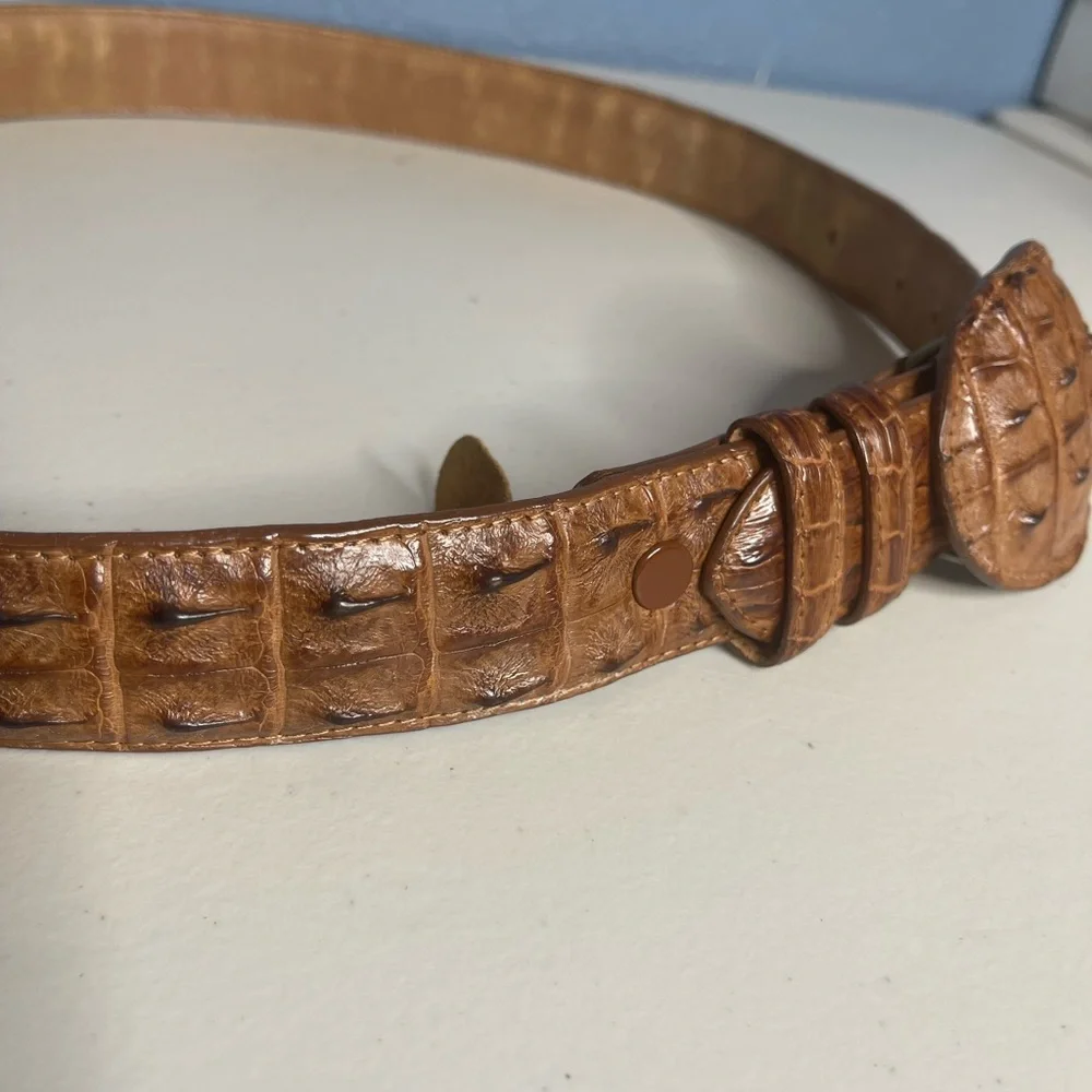 Ferrini Italy Hornback Nubuck brown Leather Belt with belt attached buckle Sz 40
